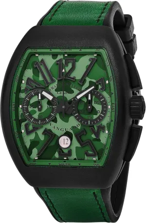 Vanguard Mens Automatic Date Chronograph Green Camouflage Face Green Rubber Strap Watch V 45 CC DT Camouflage TTNRMC.VE