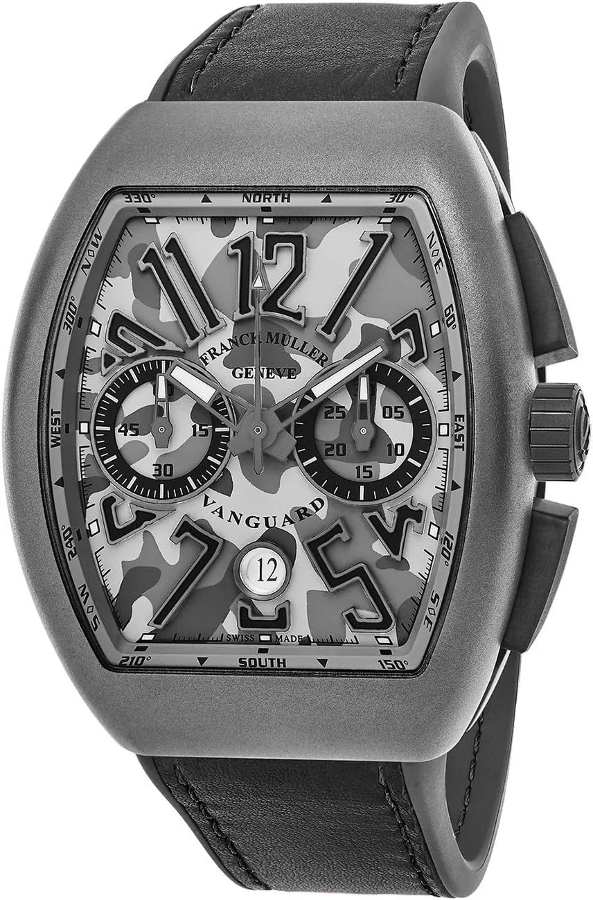 Vanguard Mens Automatic Date Chronograph Grey Camouflage Face Grey Rubber Strap Watch V 45 CC DT Camouflage TTMC.TT