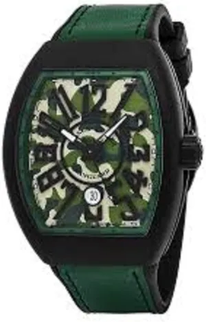 Vanguard Mens Automatic Date Green Camouflage Face Green Rubber Strap Watch V 45 SC DT Camouflage TTNRMC.VE