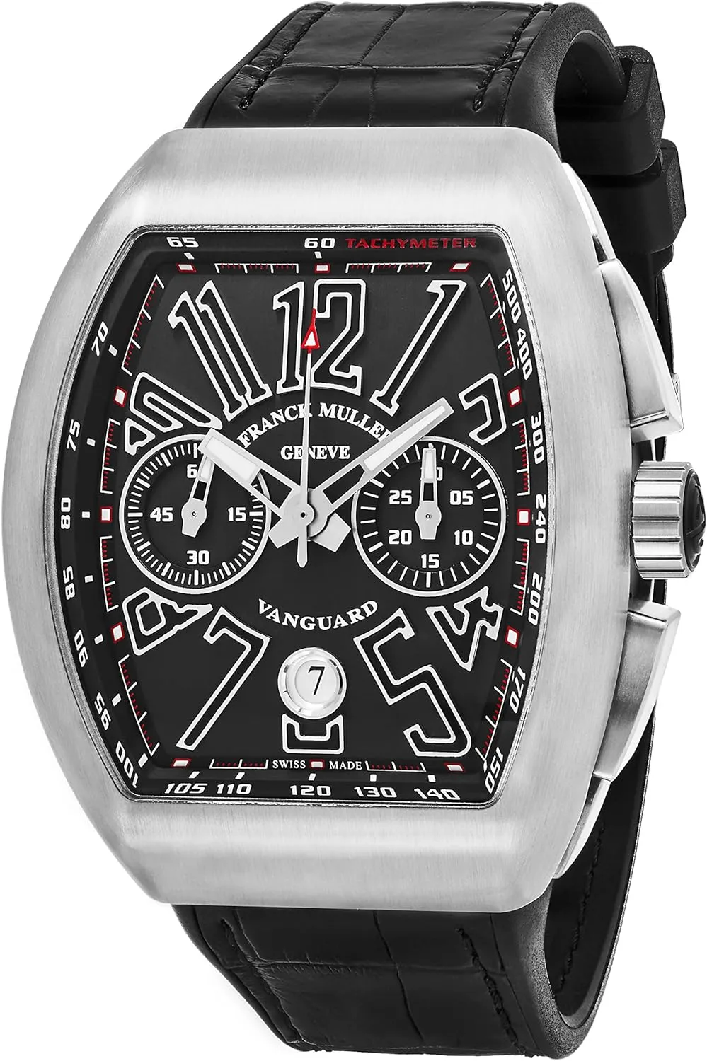 Vanguard Mens Black Face Automatic Chronograph Date Black Rubber Strap Swiss Watch V 45 CC DT AC BR NR