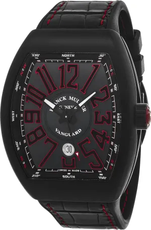 Vanguard Mens Black Face Automatic Date Black Rubber Strap Swiss Watch V 45 SC DT TT NR BR ER
