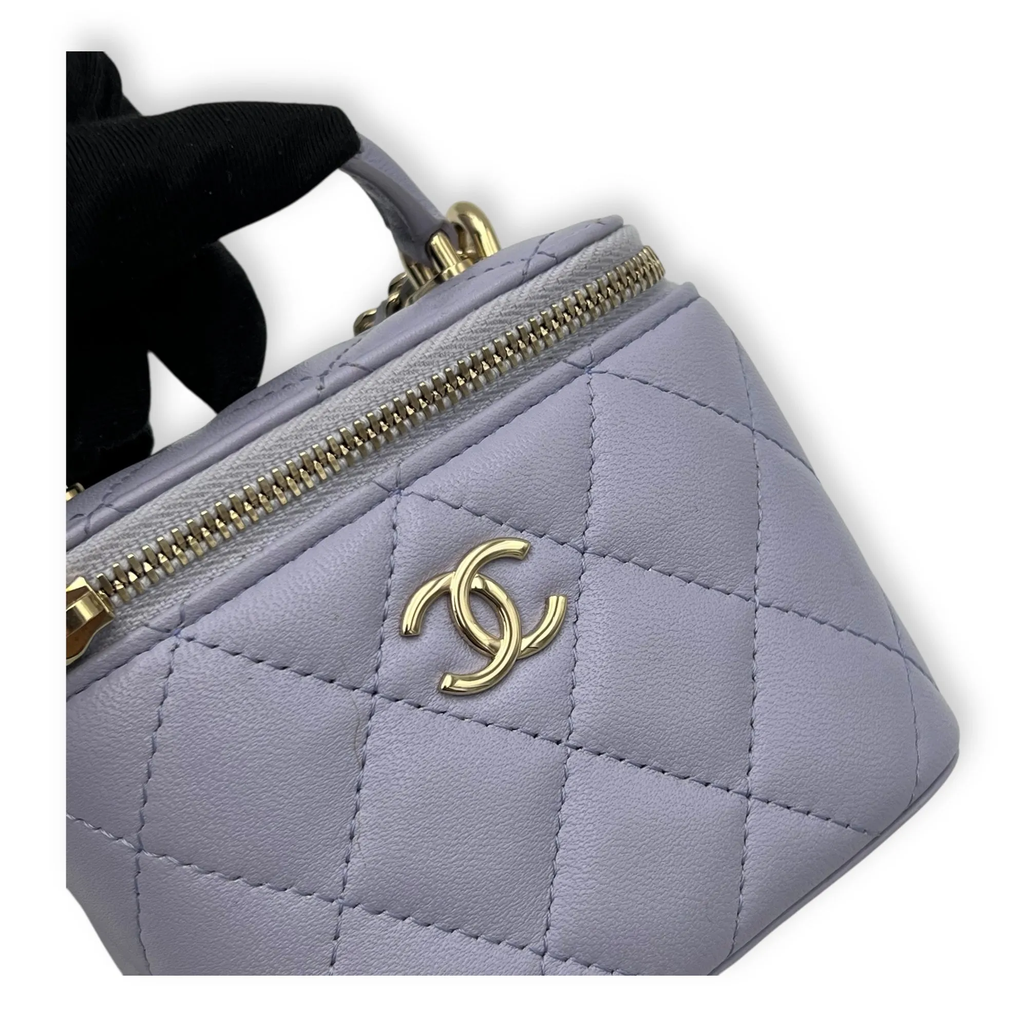 Vanity Crossbody Bag Mini Purple in Lambskin, Gold hardware