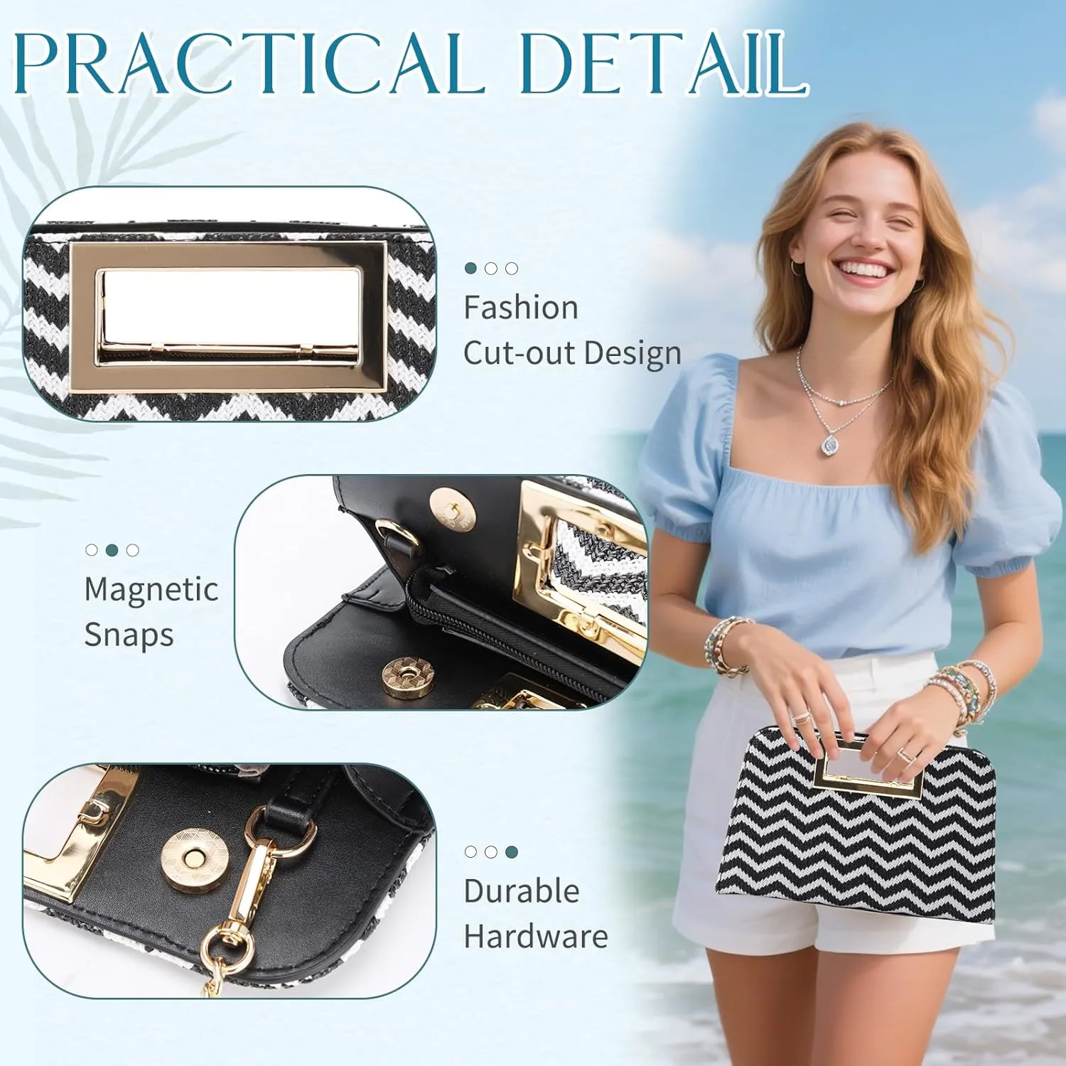 VASCHY Clutch Purse for Women,Fashion Vegan Leather Cut-Out Handle Evening Handbag Crossbody Shoulder Bag for Wedding,Party