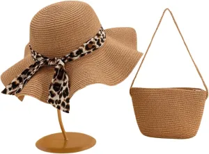 Verdusa Women's Bow Wide Brim Straw Sun Hat and Crossbody Straw Bag Set