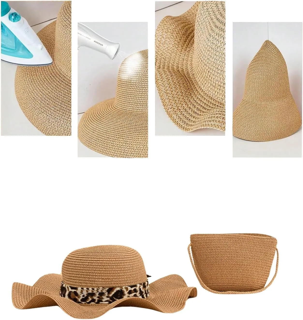 Verdusa Women's Bow Wide Brim Straw Sun Hat and Crossbody Straw Bag Set