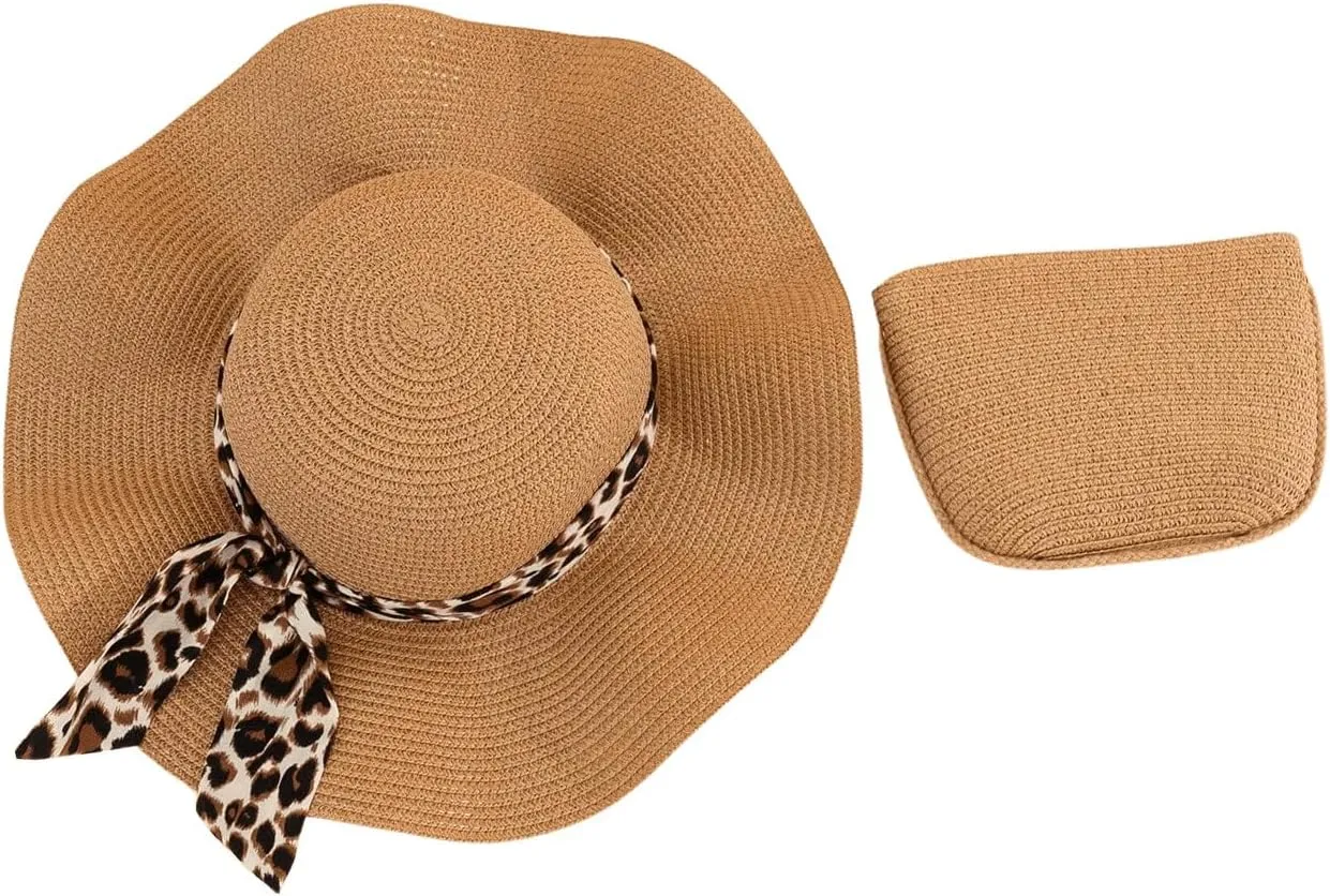 Verdusa Women's Bow Wide Brim Straw Sun Hat and Crossbody Straw Bag Set