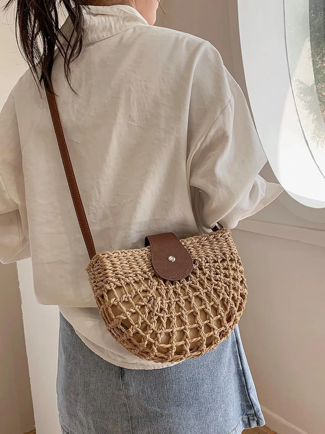 Verdusa Women's Straw Crossbody Bags Summer Beach Weave Shoulder Bag