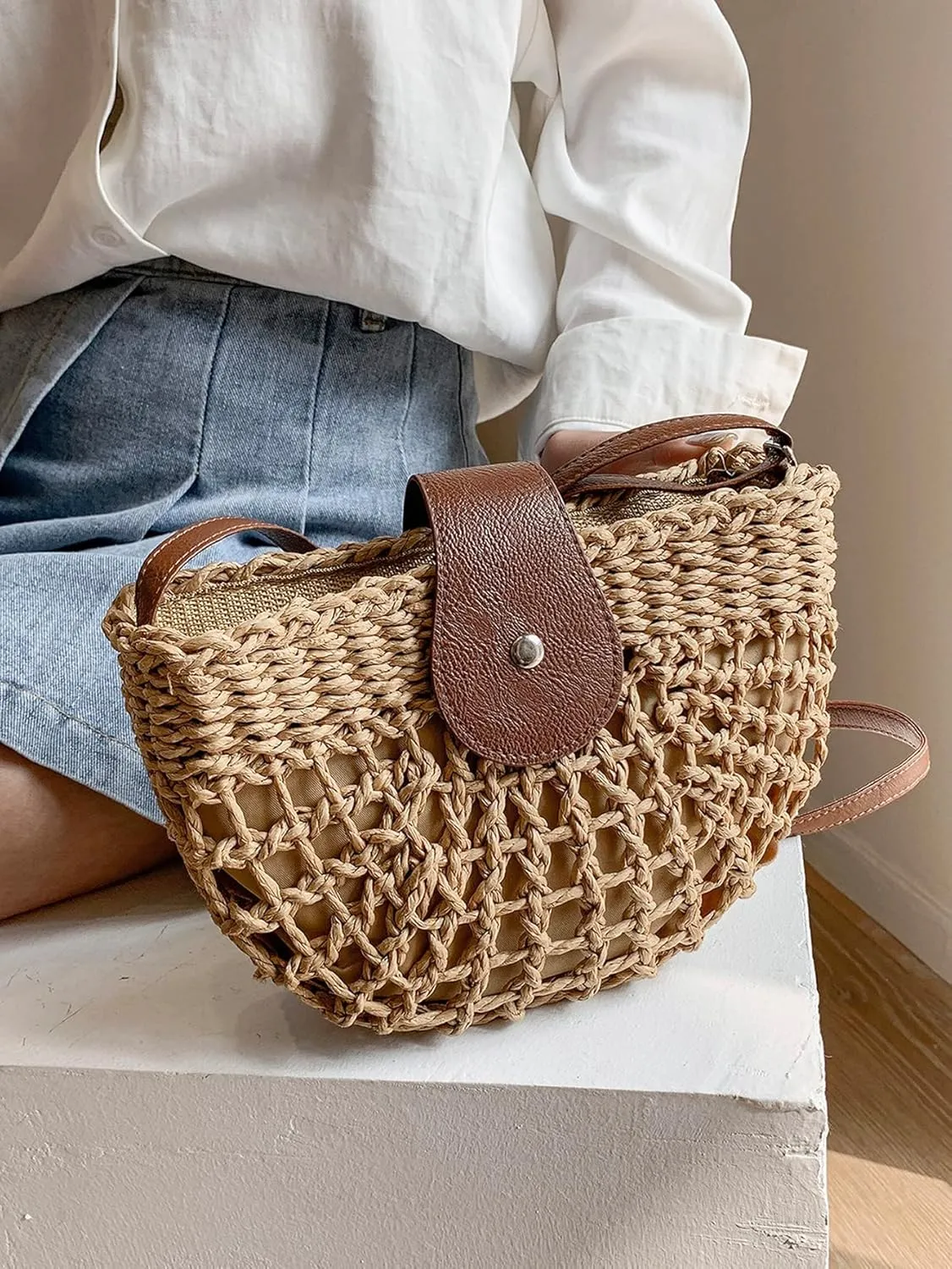 Verdusa Women's Straw Crossbody Bags Summer Beach Weave Shoulder Bag