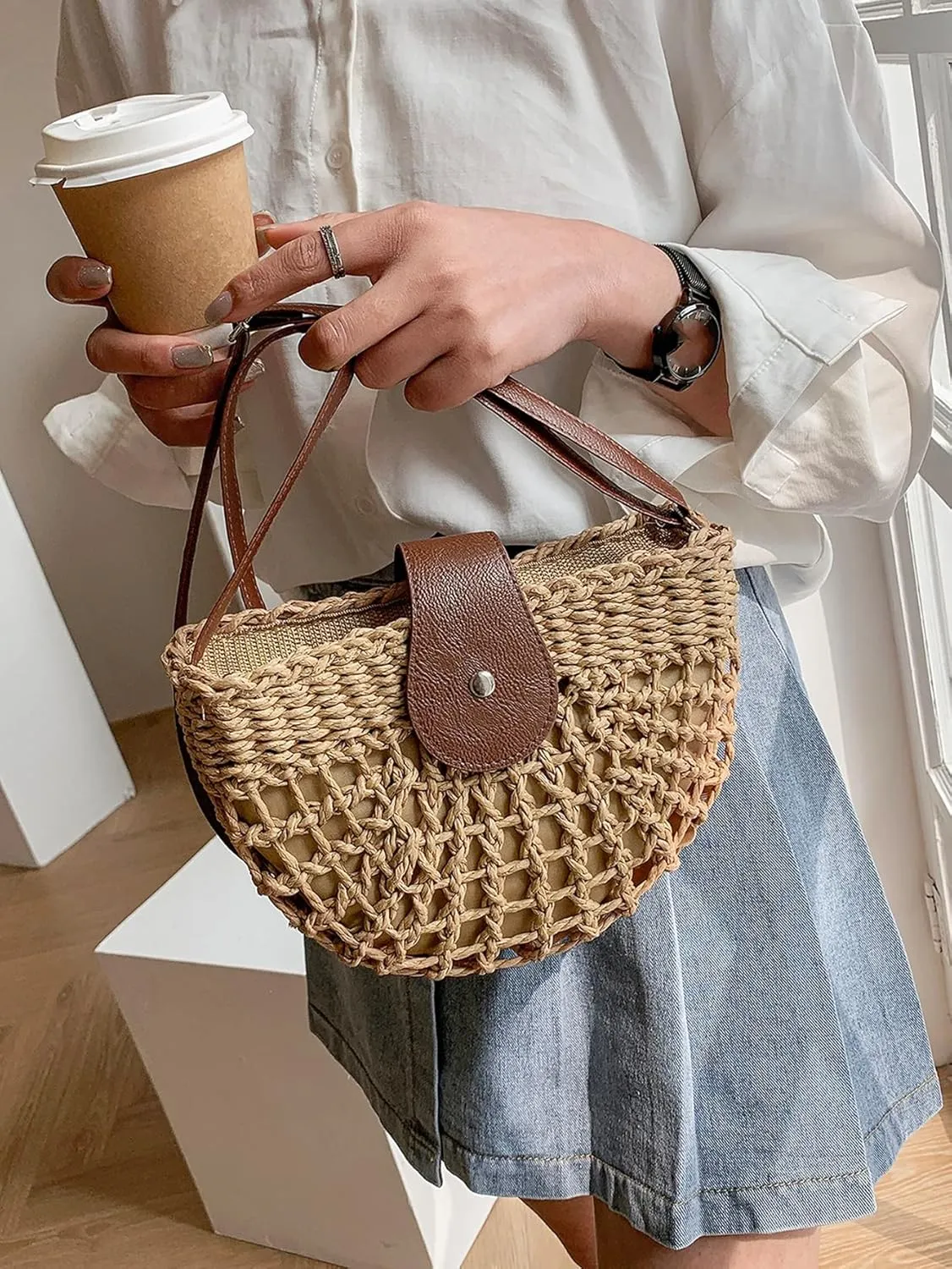 Verdusa Women's Straw Crossbody Bags Summer Beach Weave Shoulder Bag