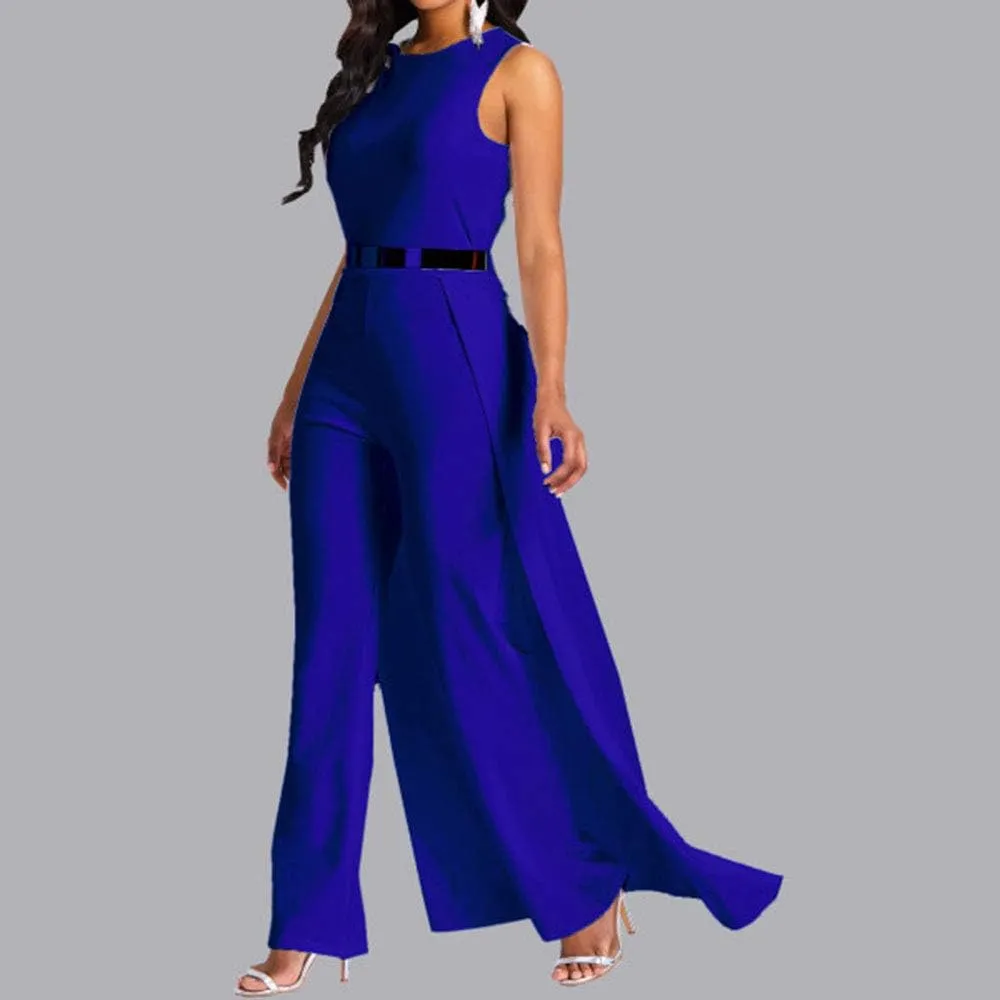 VERWIN Patchwork Overlay Embellished Plain Women's Jumpsuit High-Waist Woman Romper