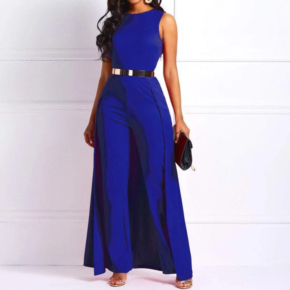 VERWIN Patchwork Overlay Embellished Plain Women's Jumpsuit High-Waist Woman Romper