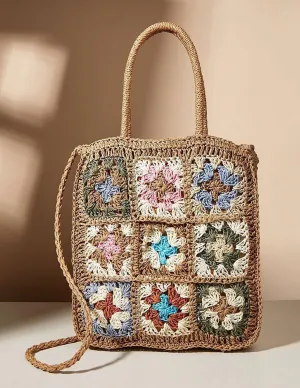 Vibrant Floral Woven Straw Tote