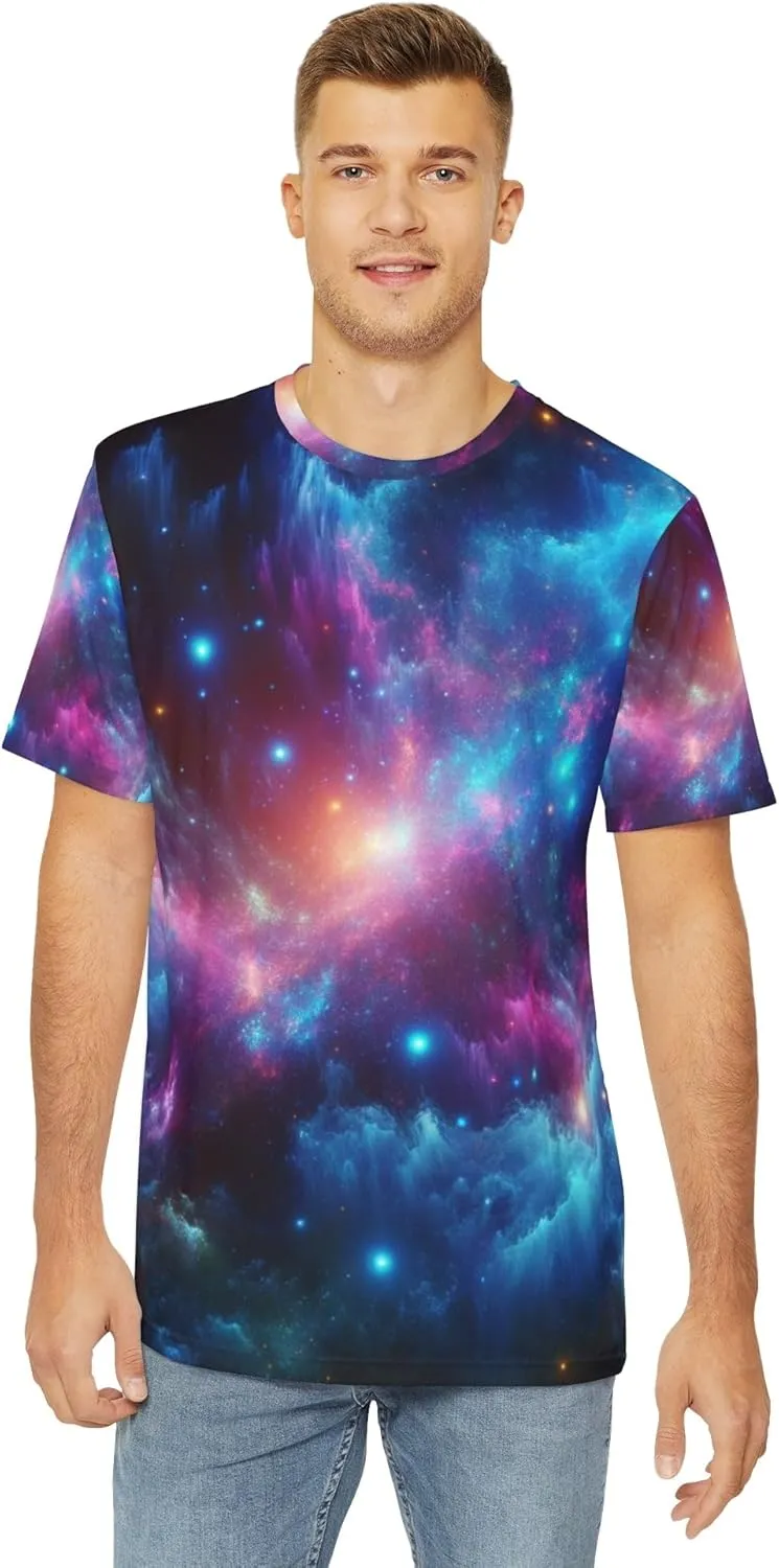 Vibrant Men's Abstract Neon Galaxy Style T-Shirt - Fashionable Cosmic Tees for Men - Tee
