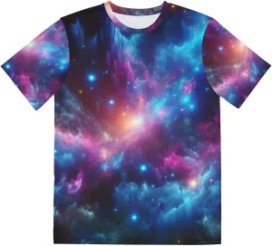 Vibrant Men's Abstract Neon Galaxy Style T-Shirt - Fashionable Cosmic Tees for Men - Tee