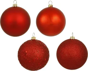 Vickerman 8" Christmas Ornament Ball, Red Sequin Finish, Shatterproof Plastic, Holiday Christmas Tree Decoration, 4 Pack - Ready to Hang