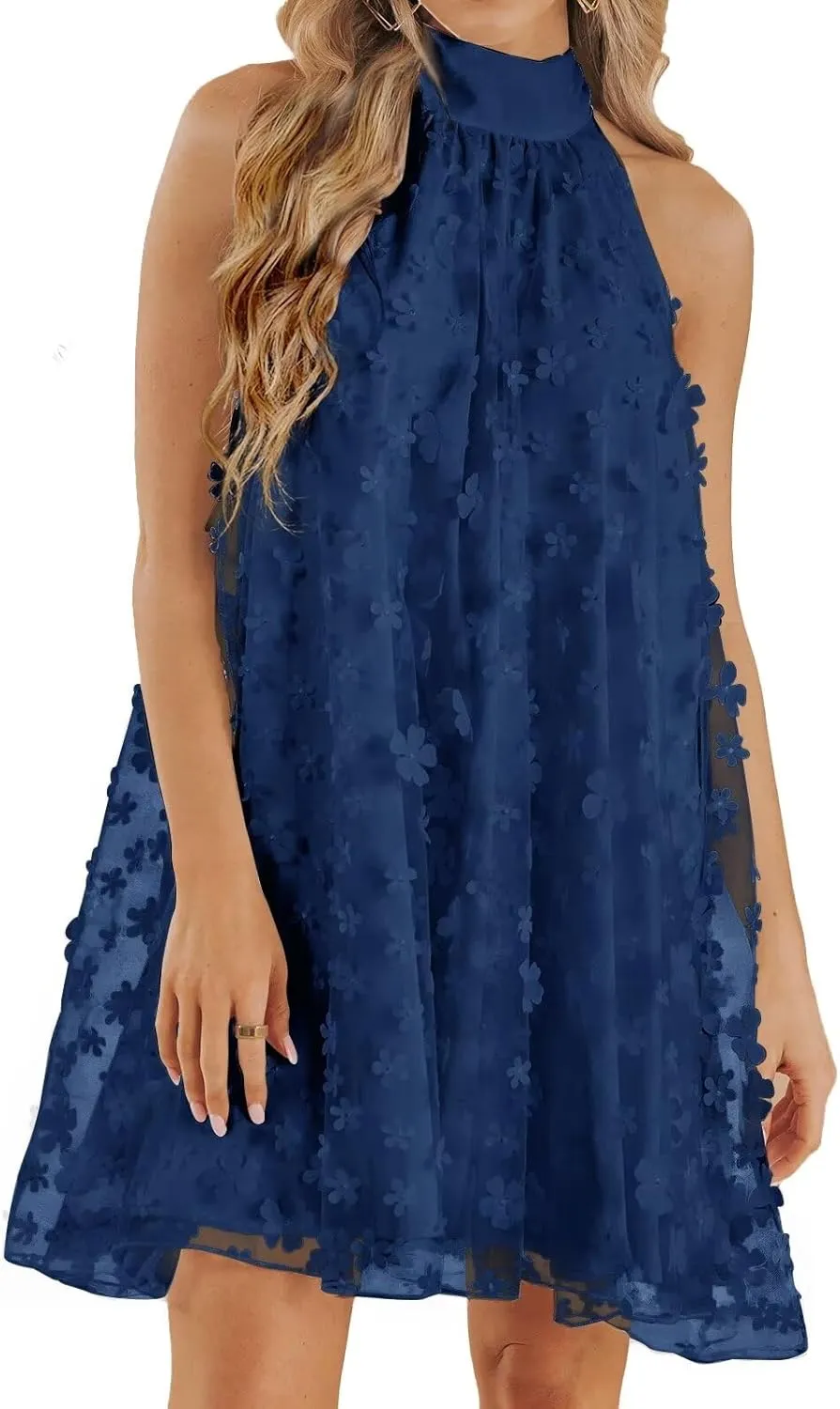 VIMPUNEC 2024 Womens Summer Wedding Guest Formal Dresses Cocktail Halter Swing Dress Cute A Line Mini Homecoming Dress