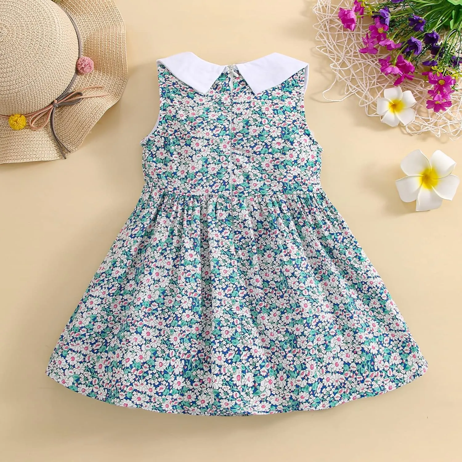 VINUOKER Toddler Girls Summer Floral Dress Sleeveless Sundress Peter Pan Collar Casual Dress Polo Dress