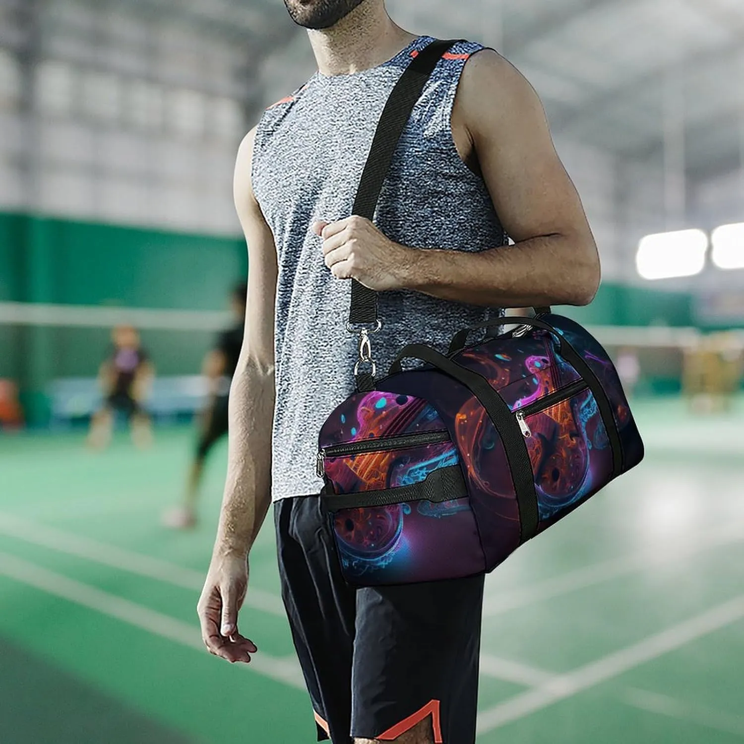 Violin With Bow Music Sports Duffel Bag for Men Women with Wet Pocket and Shoe Compartment