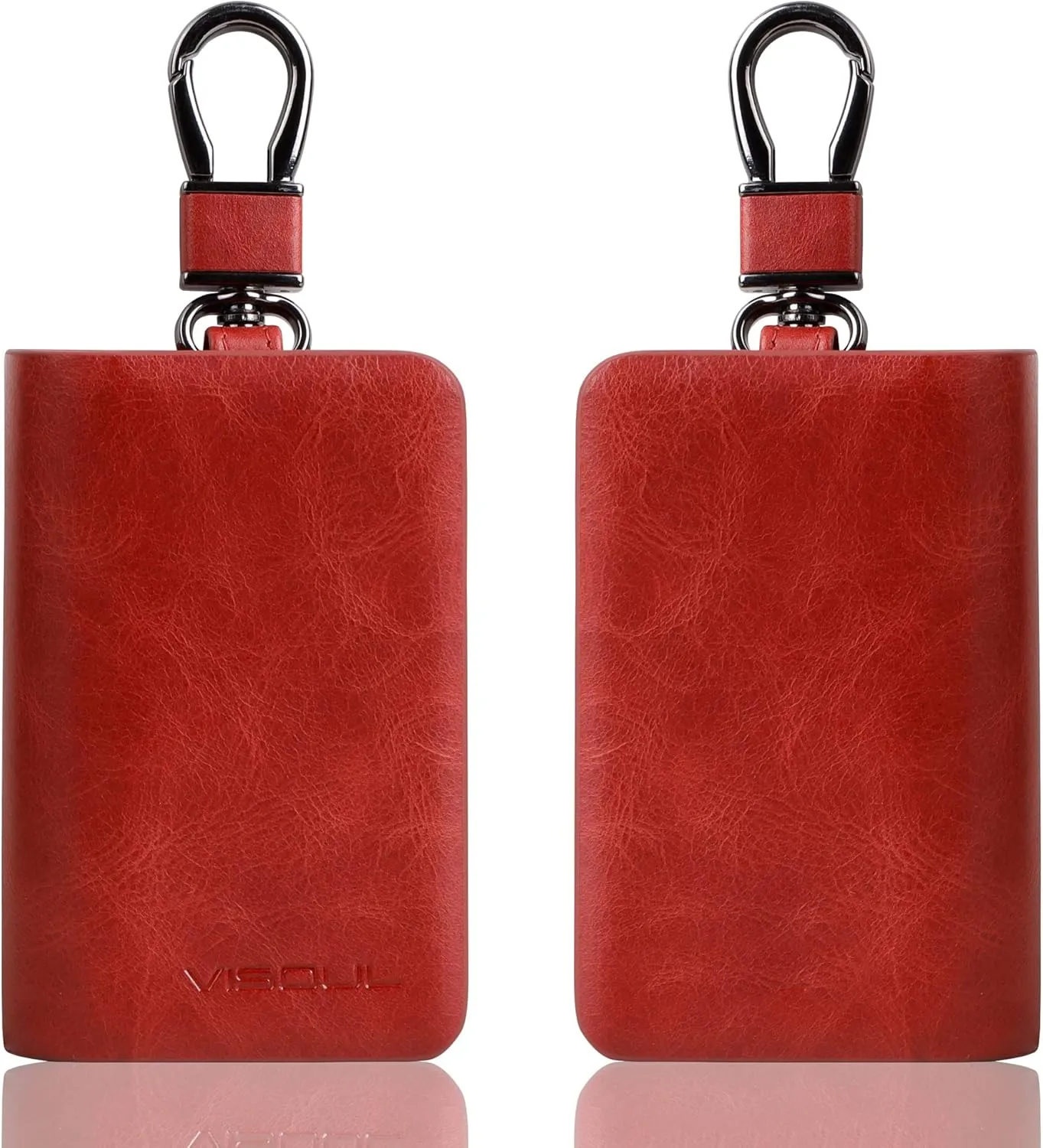 VISOUL Car Key Case Holder Double Zipper, Leather Car Smart Key Fob Case with Keychain for Men and Women