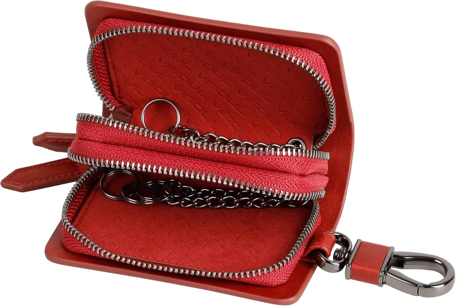 VISOUL Car Key Case Holder Double Zipper, Leather Car Smart Key Fob Case with Keychain for Men and Women