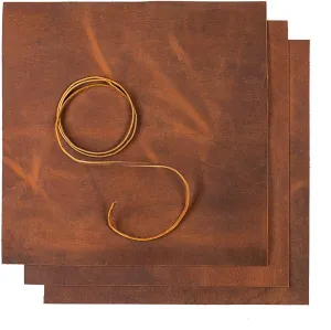 Wanderings Brown Leather Sheets | Three 12" x 12" Squares and One 36" Cord | Genuine Full-Grain Buffalo | Great Leather for Crafting, Tooling, and Using Your Leather Working Tools