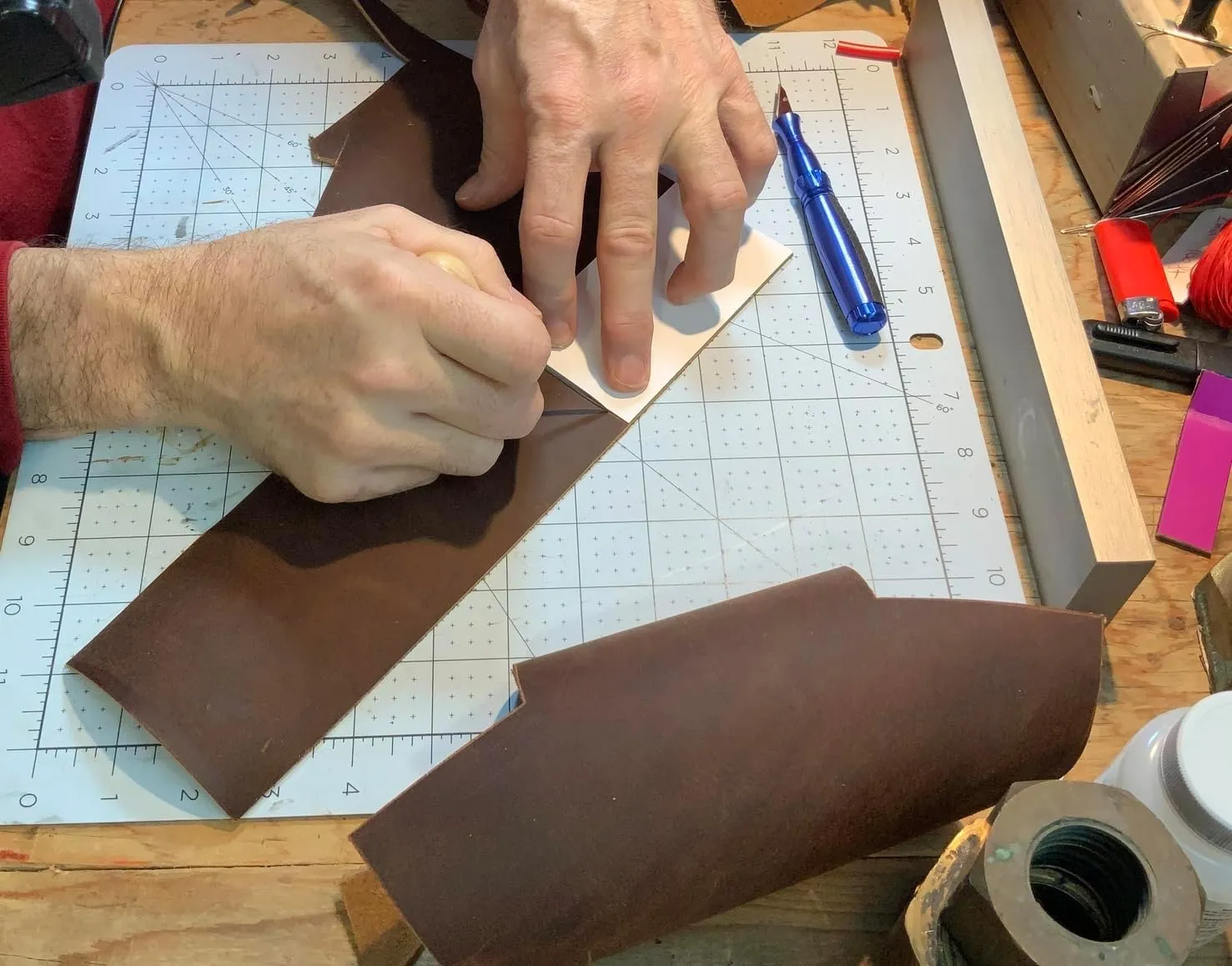 Wanderings Brown Leather Sheets | Three 12" x 12" Squares and One 36" Cord | Genuine Full-Grain Buffalo | Great Leather for Crafting, Tooling, and Using Your Leather Working Tools