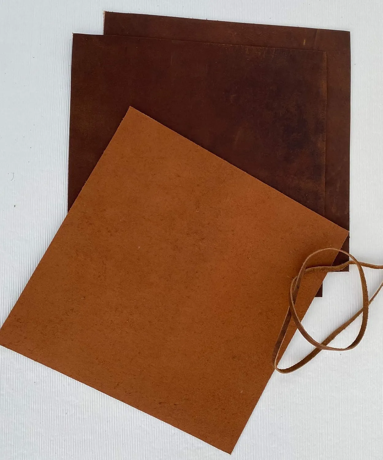 Wanderings Brown Leather Sheets | Three 12" x 12" Squares and One 36" Cord | Genuine Full-Grain Buffalo | Great Leather for Crafting, Tooling, and Using Your Leather Working Tools