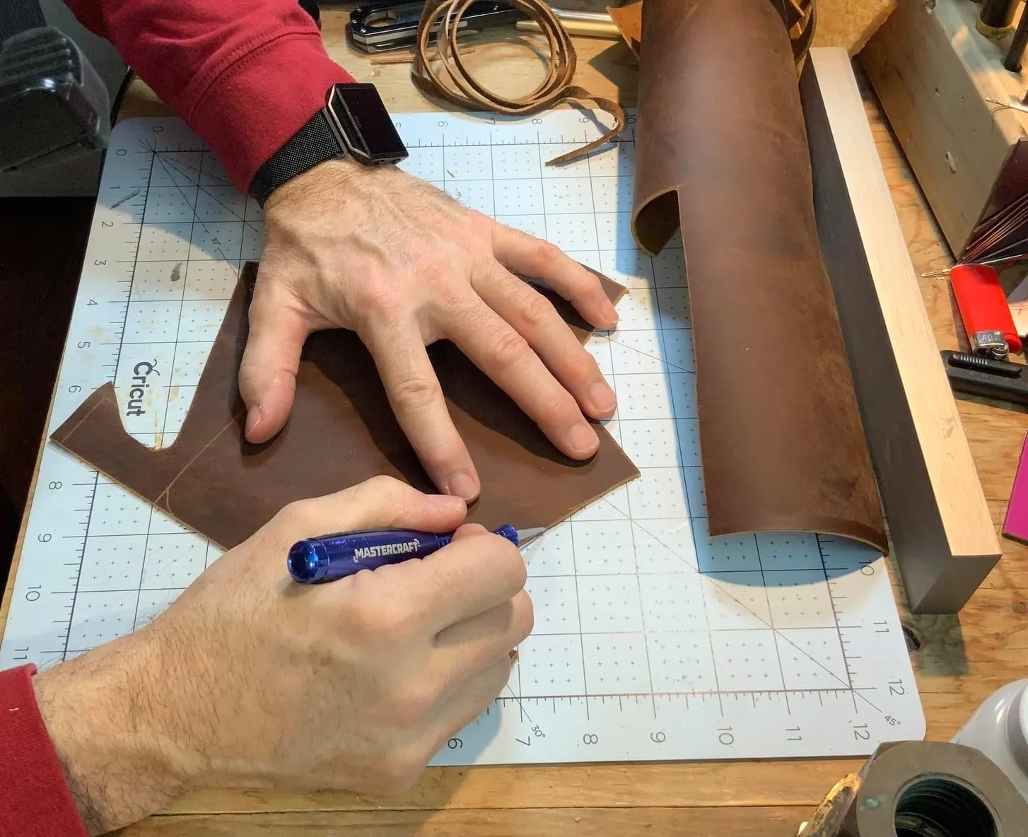 Wanderings Brown Leather Sheets | Three 12" x 12" Squares and One 36" Cord | Genuine Full-Grain Buffalo | Great Leather for Crafting, Tooling, and Using Your Leather Working Tools