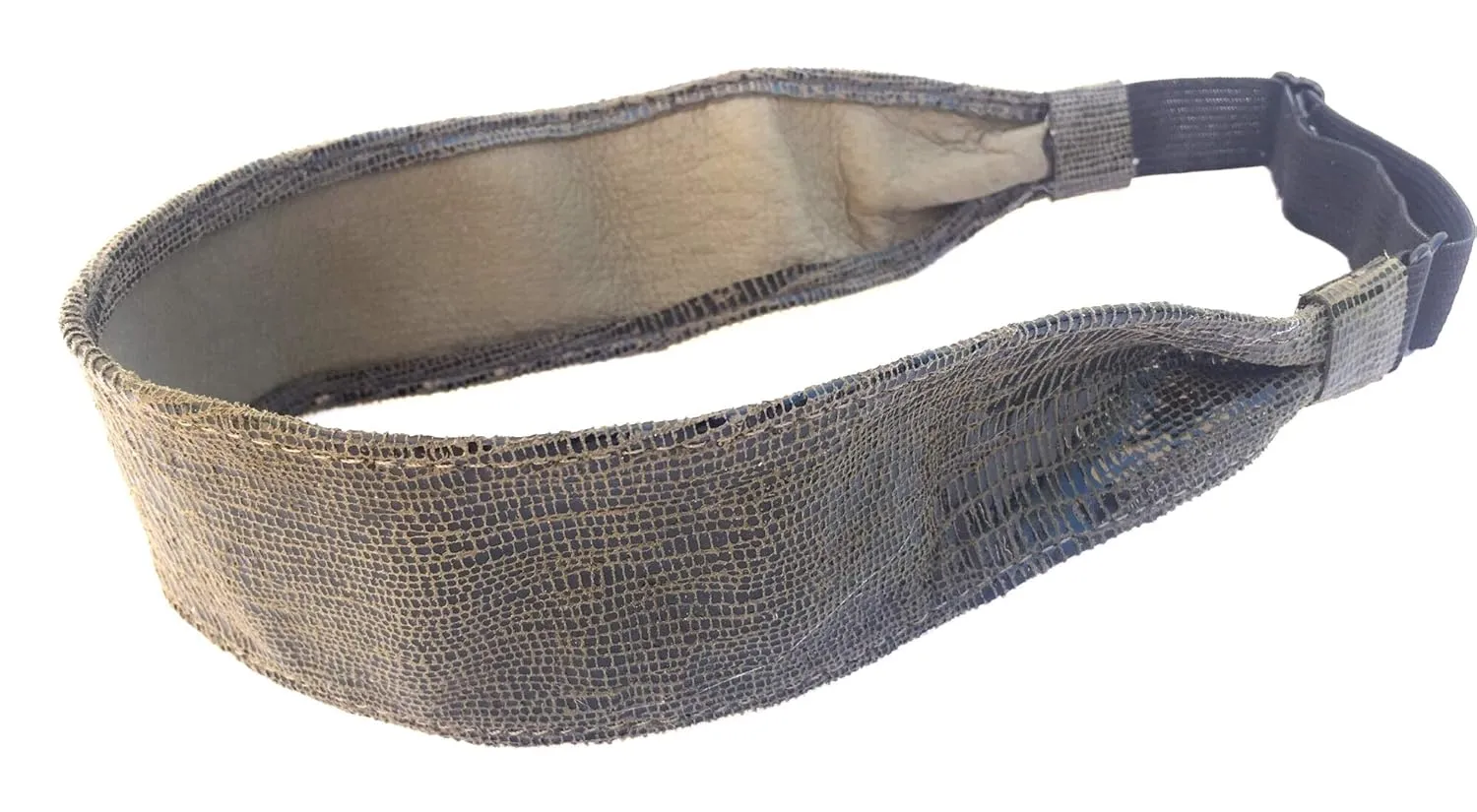 Wardani, 2" Lizard embossed suede leather headband, adjustable elastic (Olive)