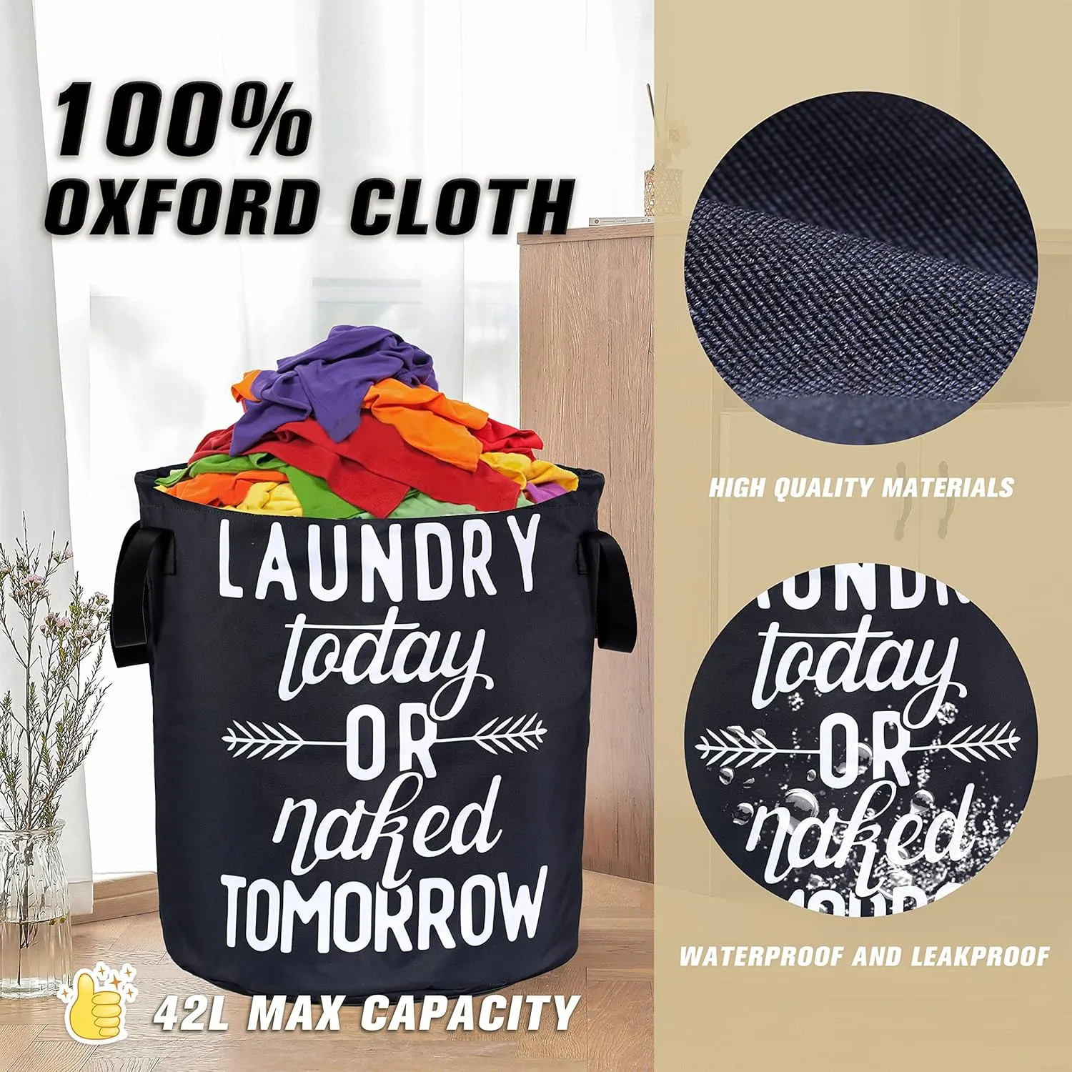 Wash Today Laundry Basket Foldable Oxford Cloth Funny Tote Bag Laundry Hamper Clothes Storage Bucket Organizer For Bathroom/Laundry Storage/Bedroom Storage Basket 17.7x13.7 Inch