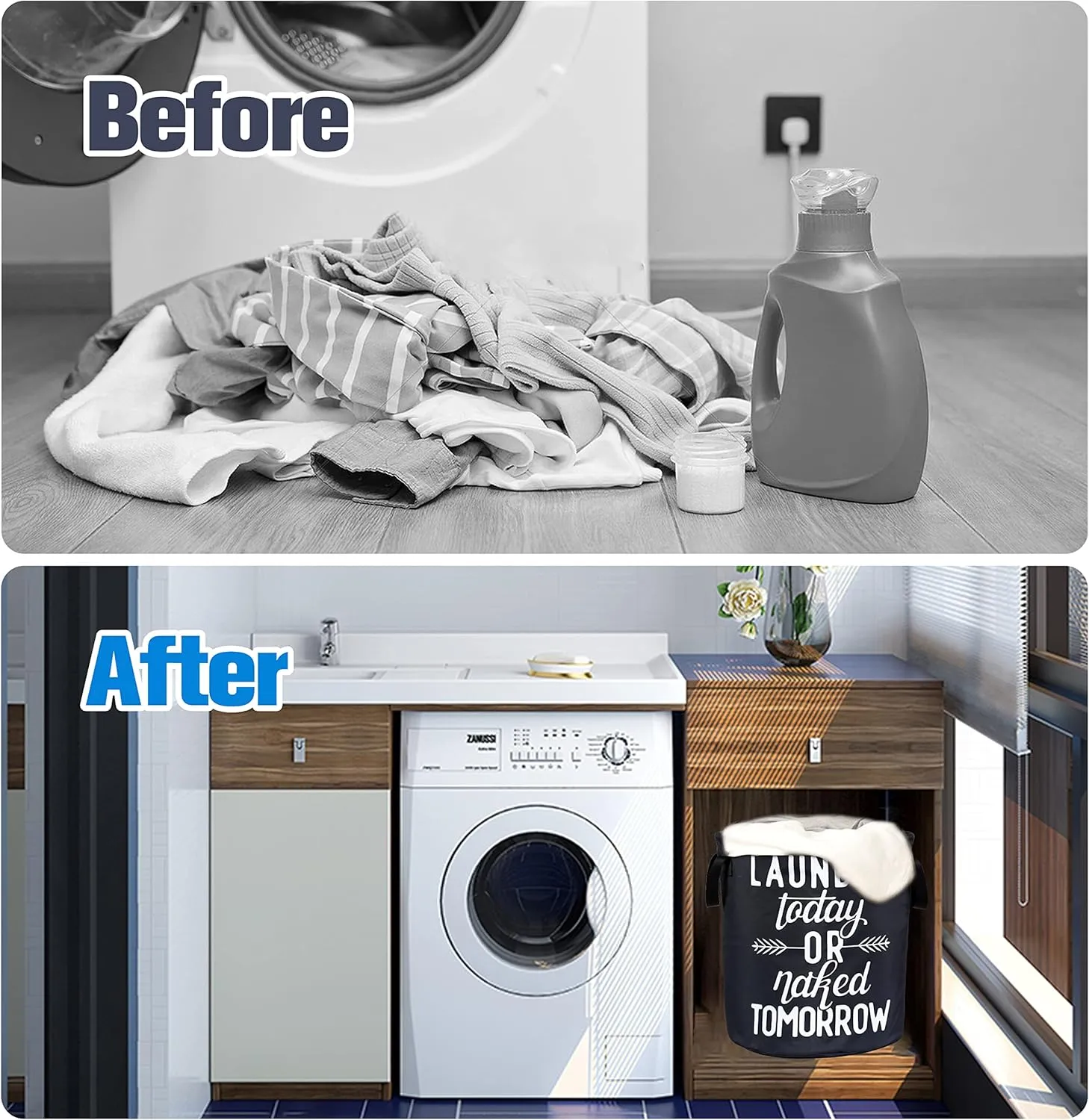 Wash Today Laundry Basket Foldable Oxford Cloth Funny Tote Bag Laundry Hamper Clothes Storage Bucket Organizer For Bathroom/Laundry Storage/Bedroom Storage Basket 17.7x13.7 Inch