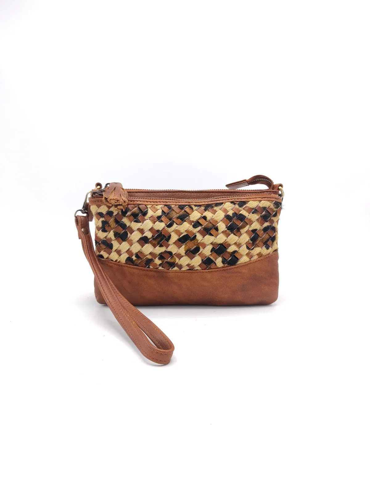 Washed leather and calf hair shoulder bag art. LE042.422