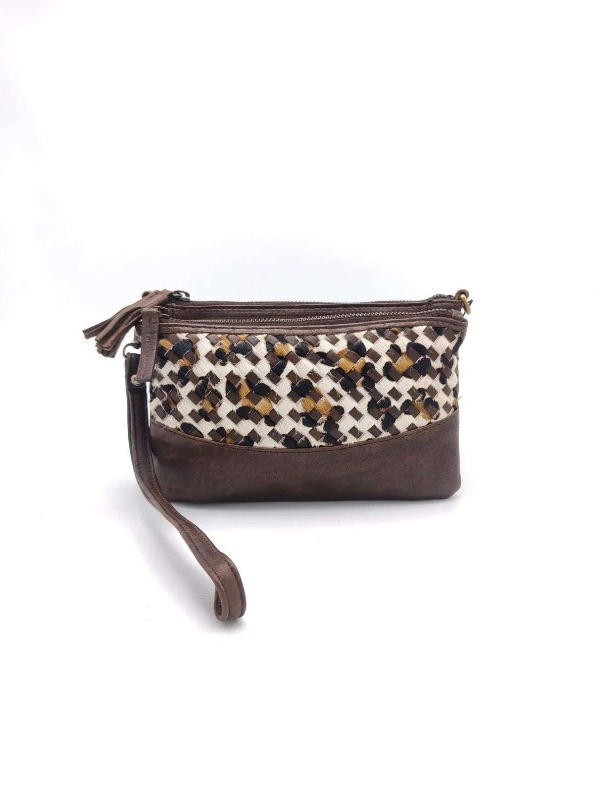 Washed leather and calf hair shoulder bag art. LE042.422