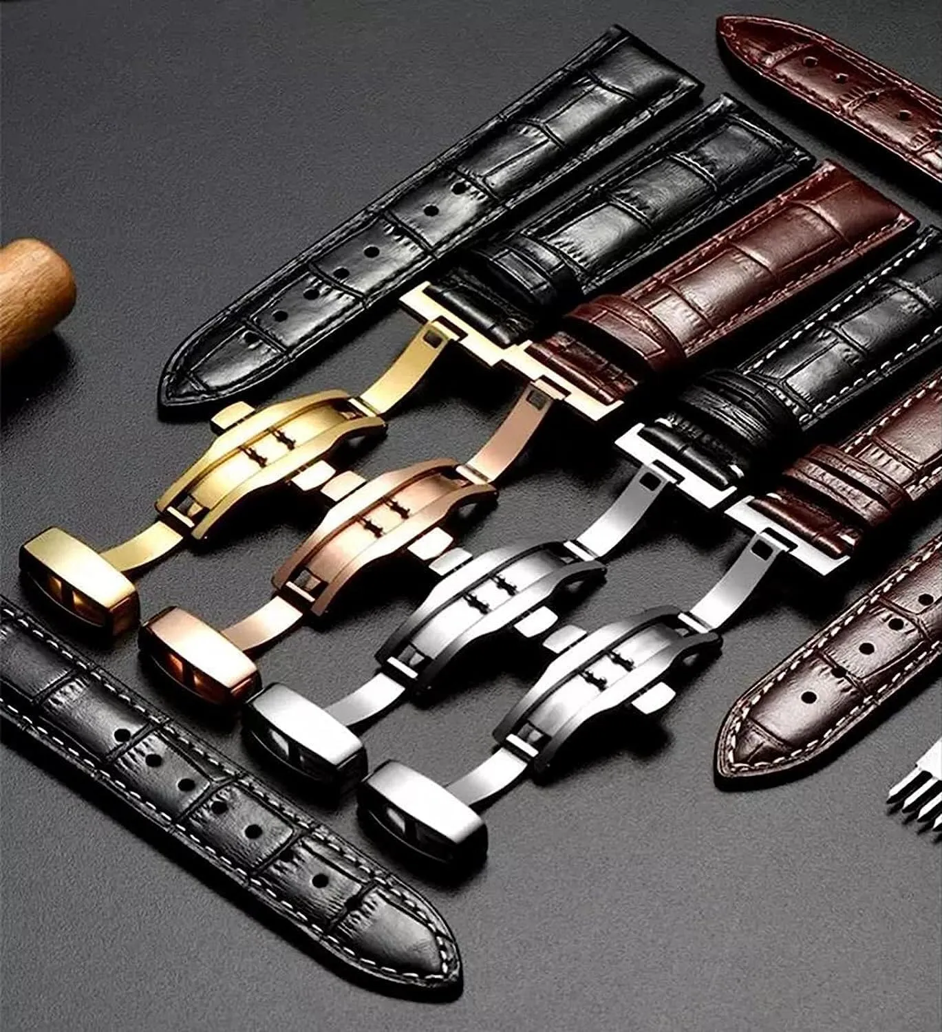 Watch Band,Genuine Leather Replacement Bands, Leat 12-24mm Men Women Genuine Leather Watch Strap Replacement Automatic Deployment Buckle Watchbands for Analogue Quartz Watch