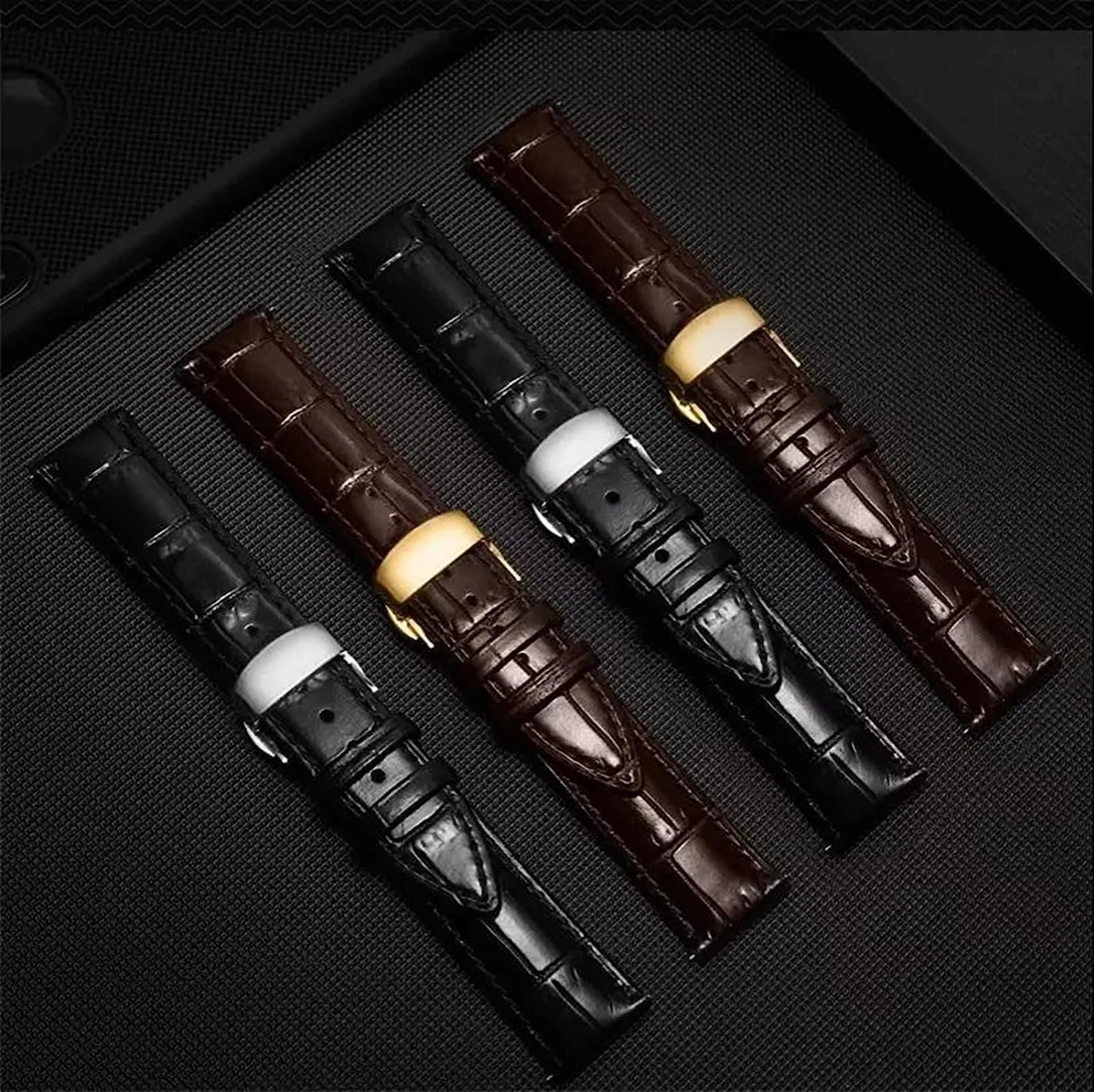 Watch Band,Genuine Leather Replacement Bands, Leat 12-24mm Men Women Genuine Leather Watch Strap Replacement Automatic Deployment Buckle Watchbands for Analogue Quartz Watch