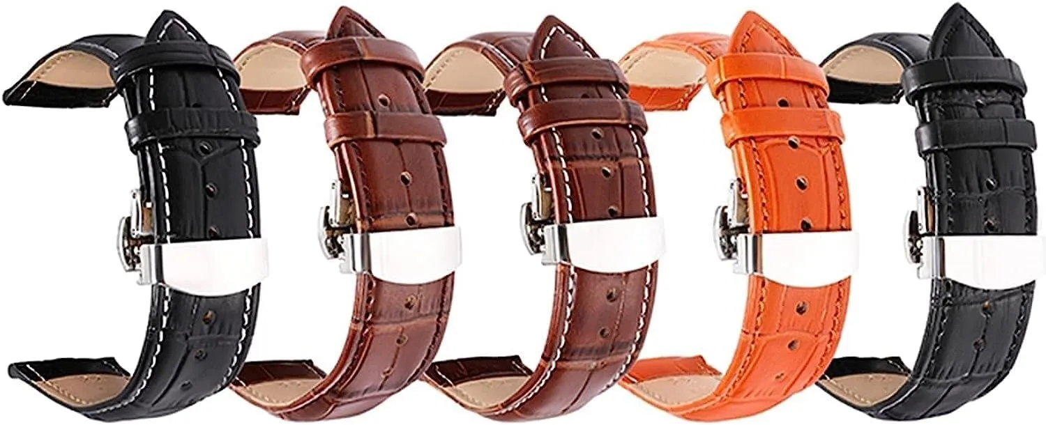 Watch Band,Genuine Leather Replacement Bands, Leat 12-24mm Men Women Genuine Leather Watch Strap Replacement Automatic Deployment Buckle Watchbands for Analogue Quartz Watch