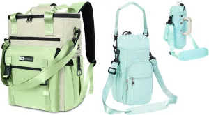 Water Bottle Carrier Bag   Backpack Cooler, Holder Pouch for 40 oz Stanley Tumbler with Adjustable Straps, Green 35 Cans Leakproof Cooler Backpack for Camping Beach Picnic