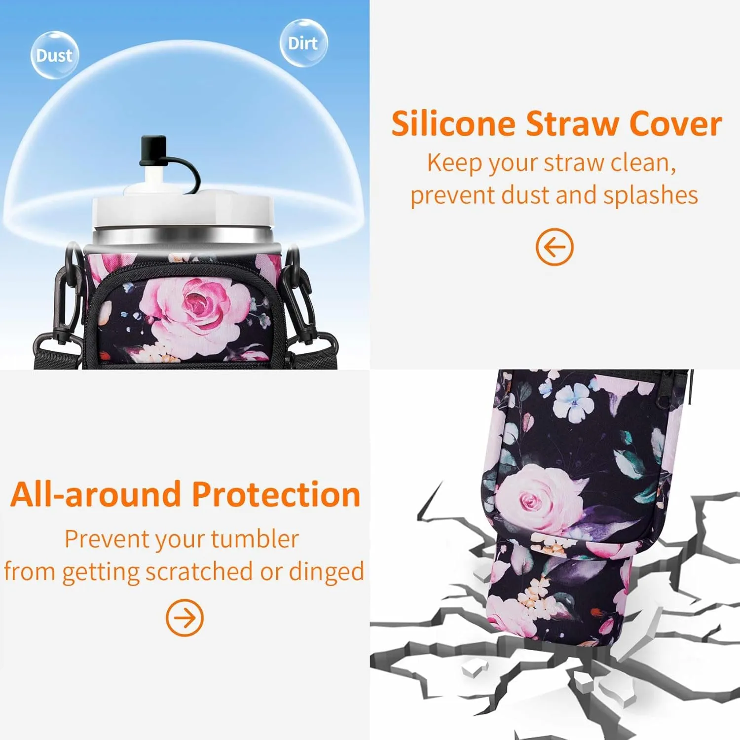Water Bottle Carrier Bag with Paracord Handle for Stanley 40/30 oz Tumbler Neoprene Insulated Mug Sleeve Pouch with 2 Pockets & Adjustable Strap & Straw Cover for Stanley Cup Accessories