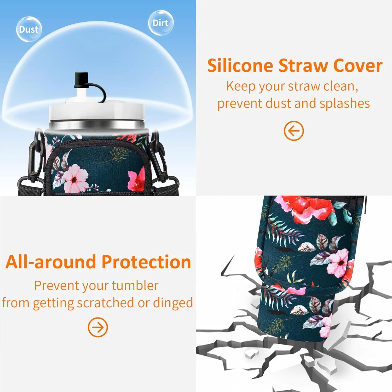 Water Bottle Carrier Bag with Paracord Handle for Stanley 40/30 oz Tumbler Neoprene Insulated Mug Sleeve Pouch with 2 Pockets & Adjustable Strap & Straw Cover for Stanley Cup Accessories