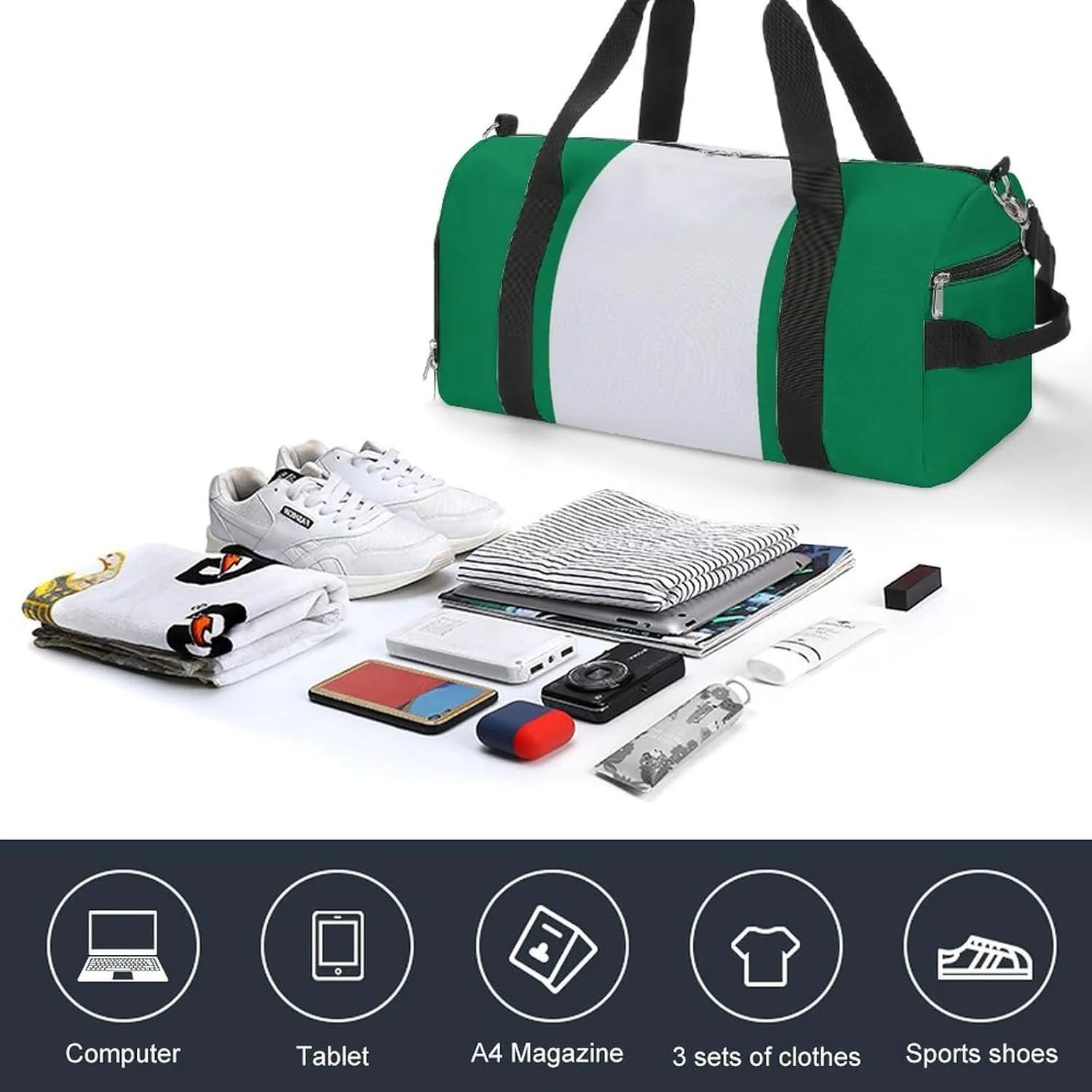 Waterproof Nigeria Flag Gym Bag for Men Women with Shoe Compartment Tote