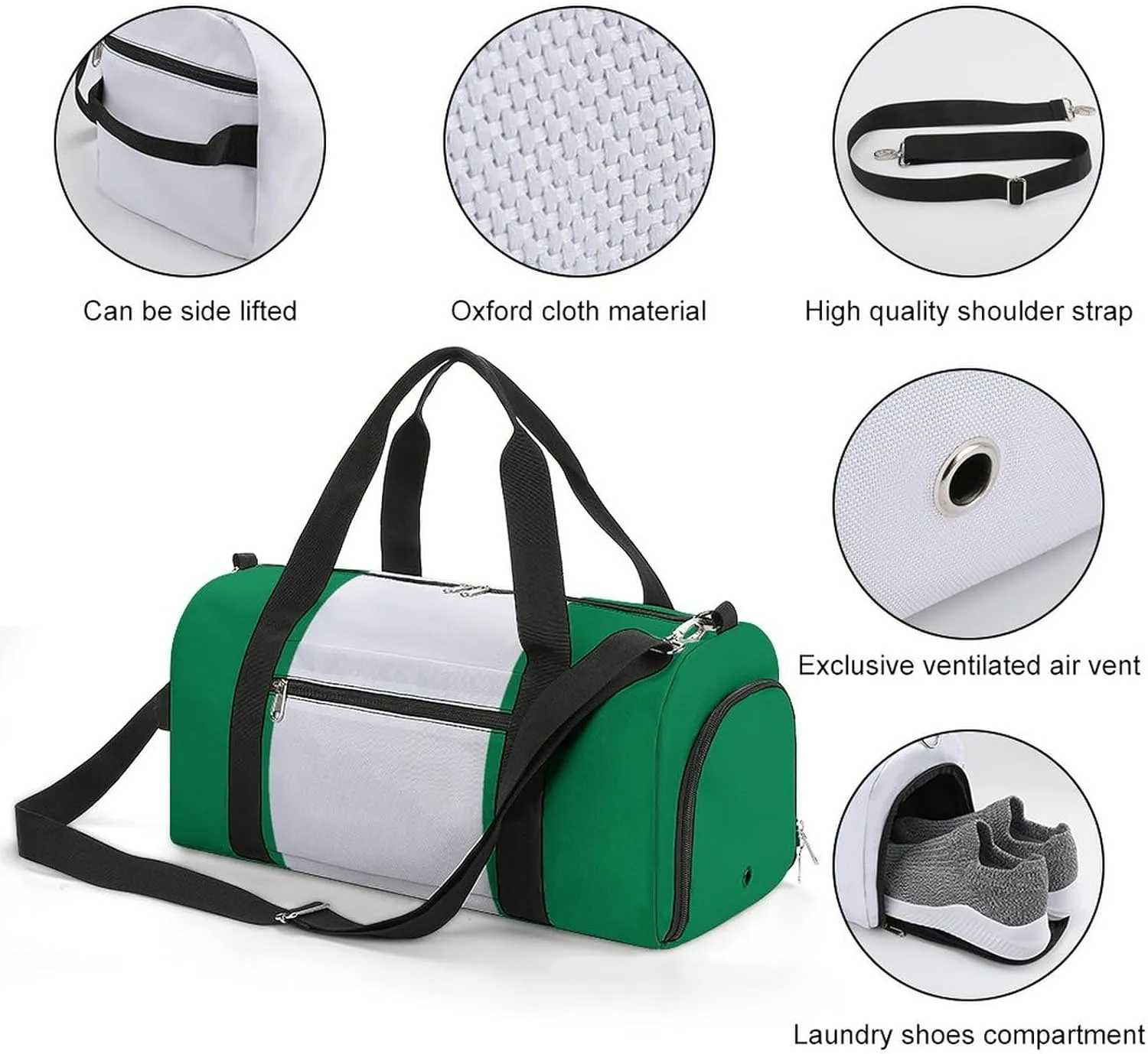 Waterproof Nigeria Flag Gym Bag for Men Women with Shoe Compartment Tote