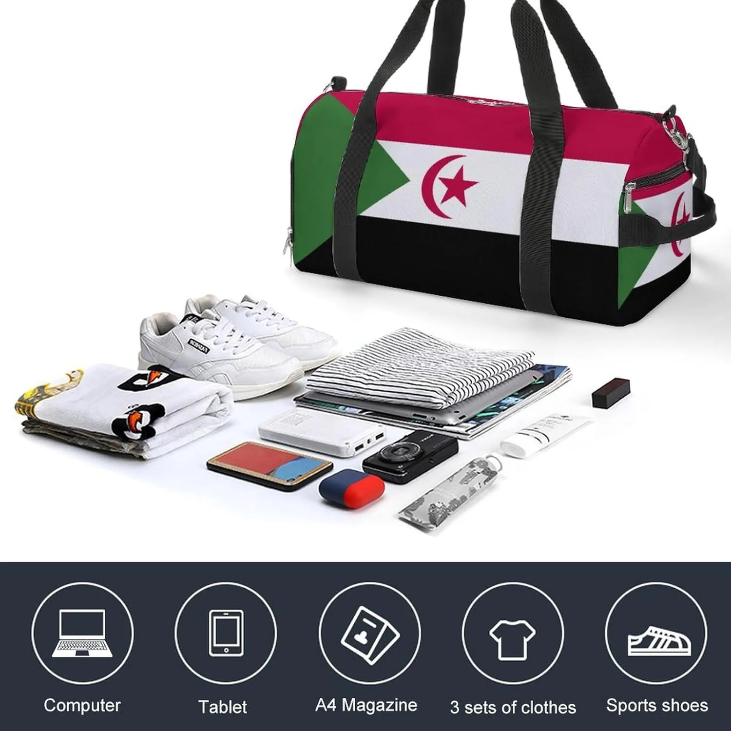 Waterproof Travel Duffel Bag Western Sahara Flag for Men Women Shoe Compartment