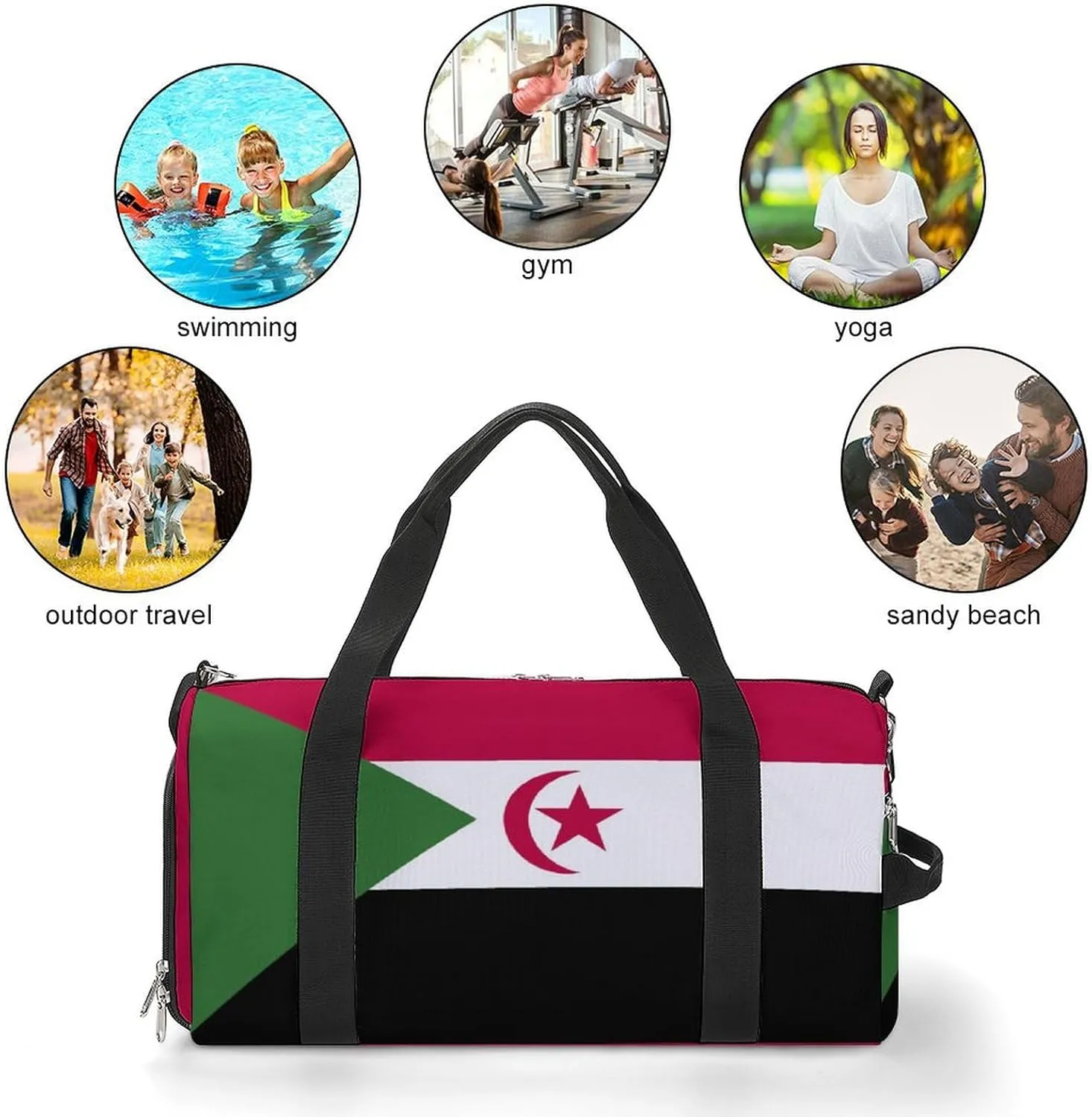 Waterproof Travel Duffel Bag Western Sahara Flag for Men Women Shoe Compartment