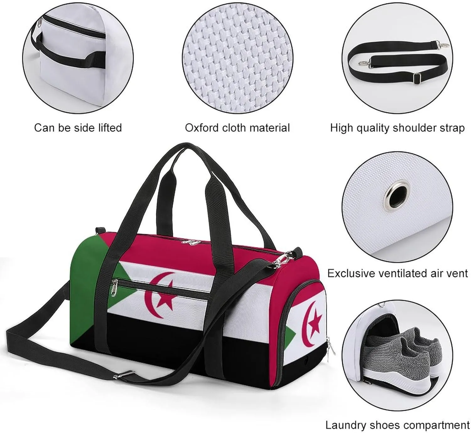 Waterproof Travel Duffel Bag Western Sahara Flag for Men Women Shoe Compartment