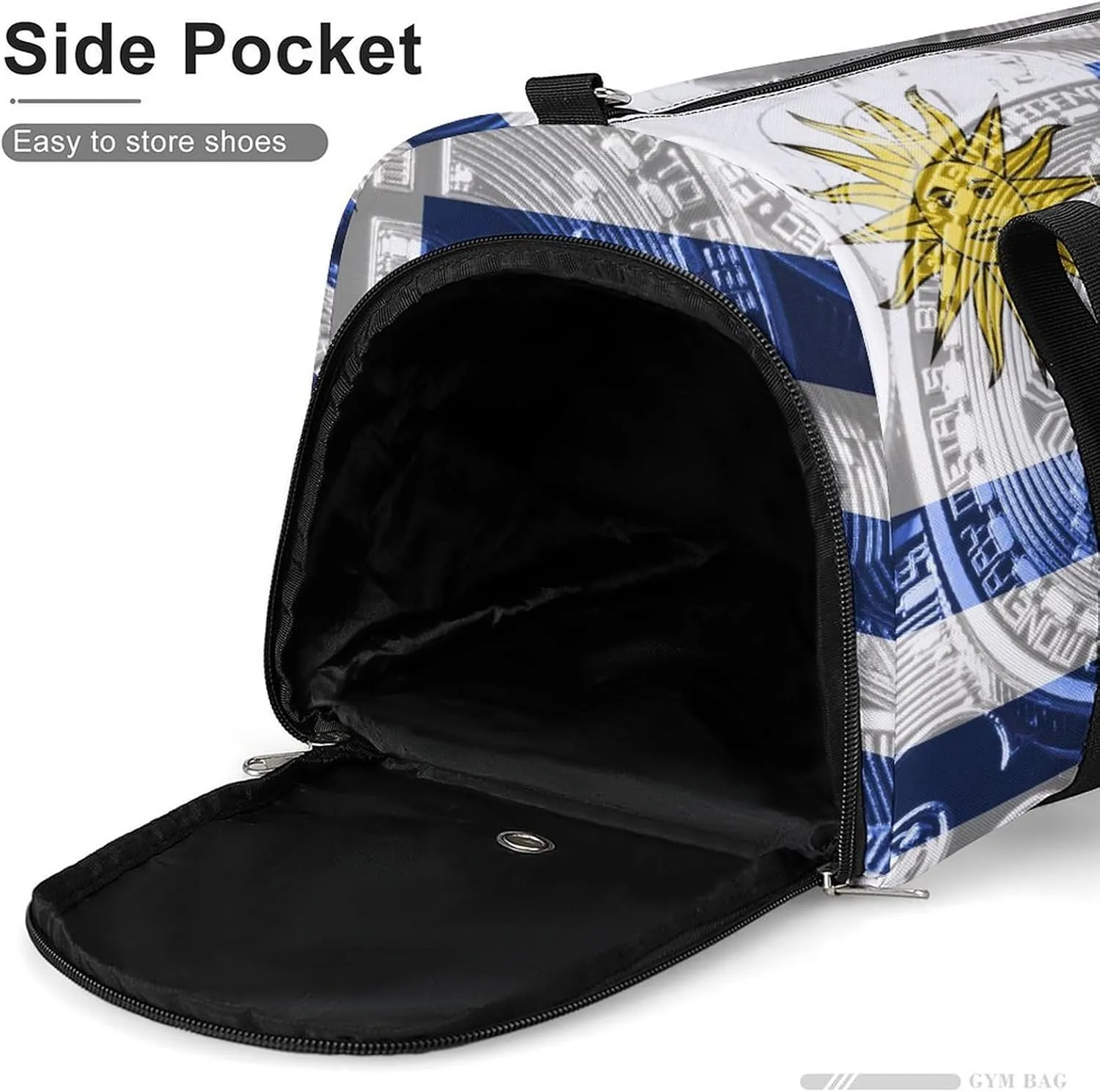 Waterproof Uruguay Flag Bitcoin Duffel Bag with Shoe Compartment Gym Travel Yoga