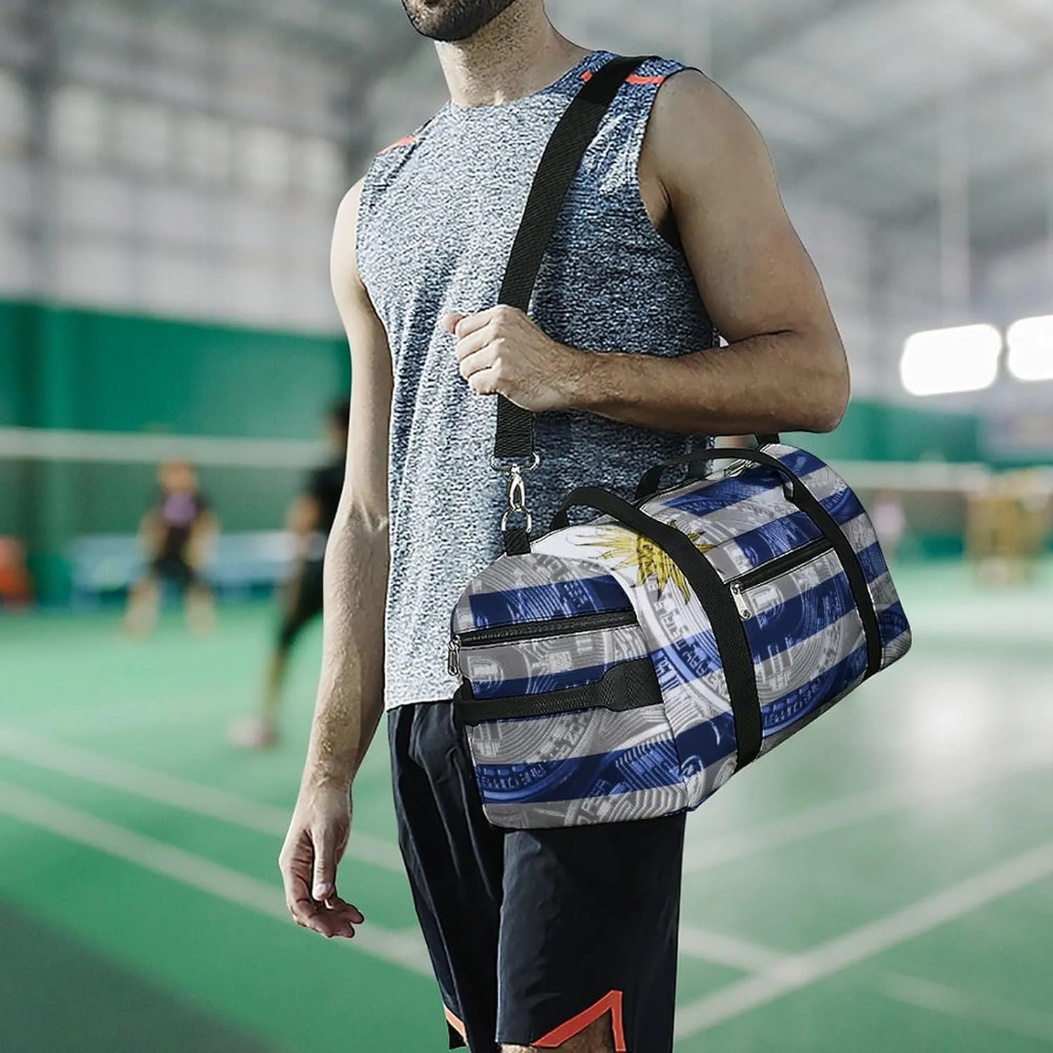 Waterproof Uruguay Flag Bitcoin Duffel Bag with Shoe Compartment Gym Travel Yoga