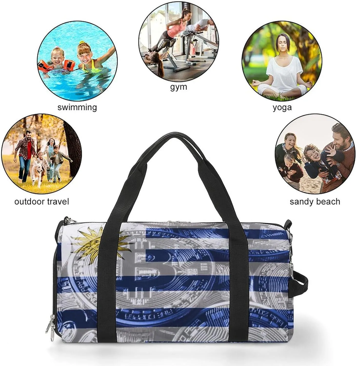 Waterproof Uruguay Flag Bitcoin Duffel Bag with Shoe Compartment Gym Travel Yoga