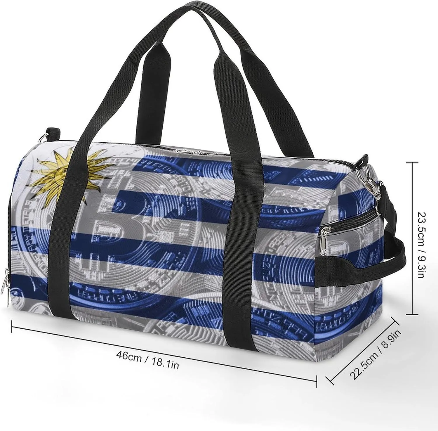 Waterproof Uruguay Flag Bitcoin Duffel Bag with Shoe Compartment Gym Travel Yoga