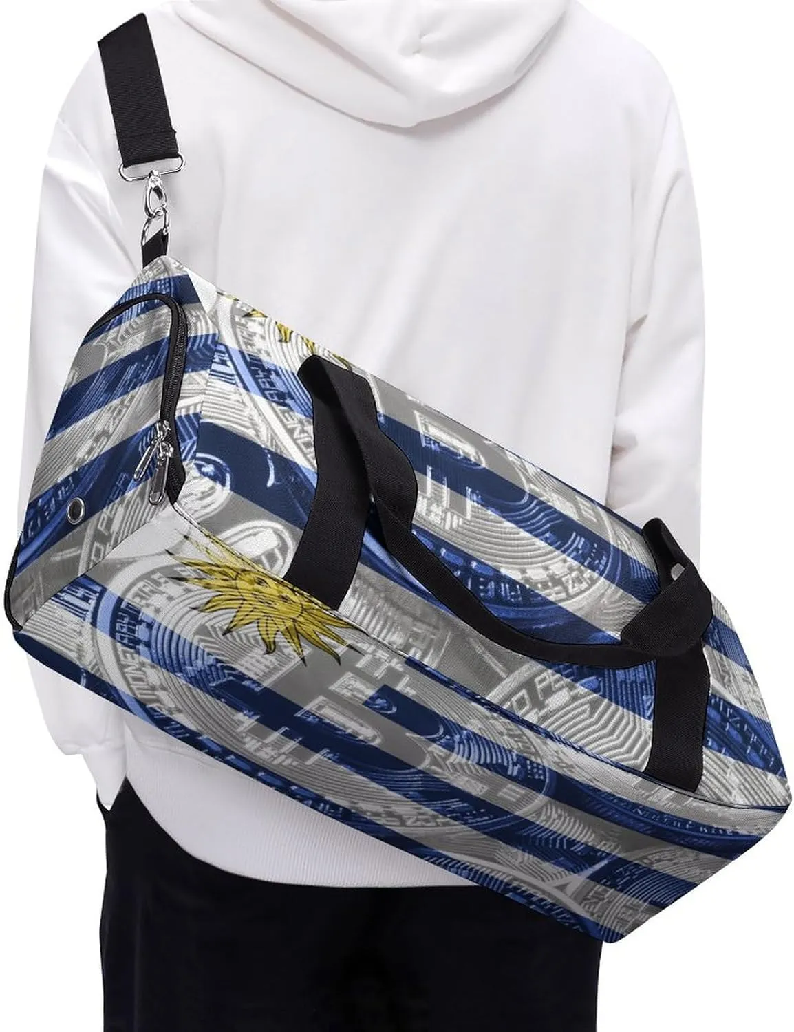 Waterproof Uruguay Flag Bitcoin Duffel Bag with Shoe Compartment Gym Travel Yoga