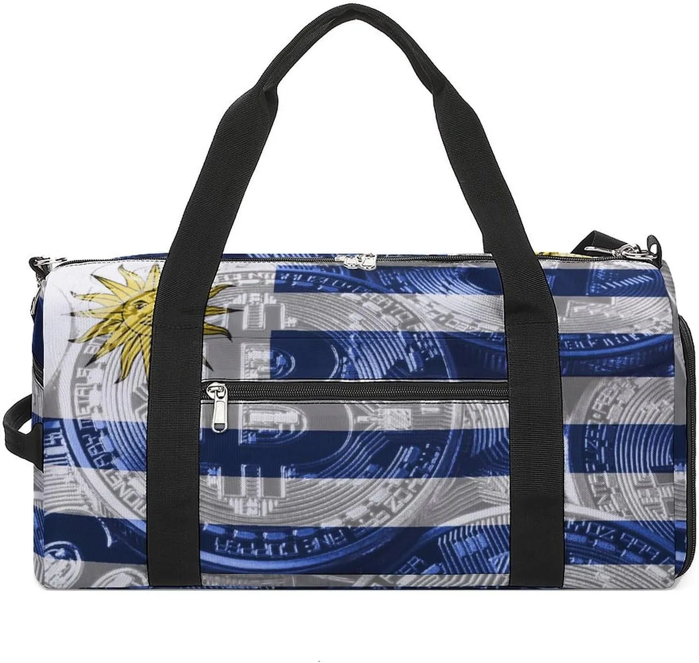 Waterproof Uruguay Flag Bitcoin Duffel Bag with Shoe Compartment Gym Travel Yoga